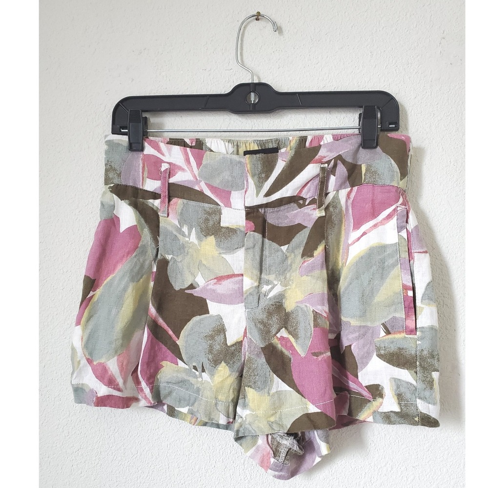 Tahari Linen Floral Print High‎ Waisted Shorts Medium Women's Vacation Tropical - Picture 7 of 7
